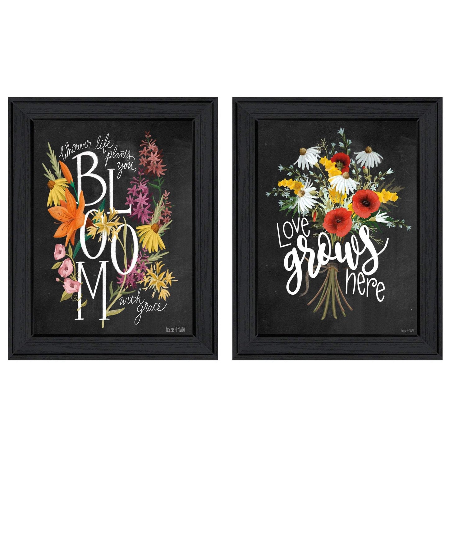 Set Of Two Love Grows Here Black Framed Print Wall Art - Homeroots - Flyclothing LLC