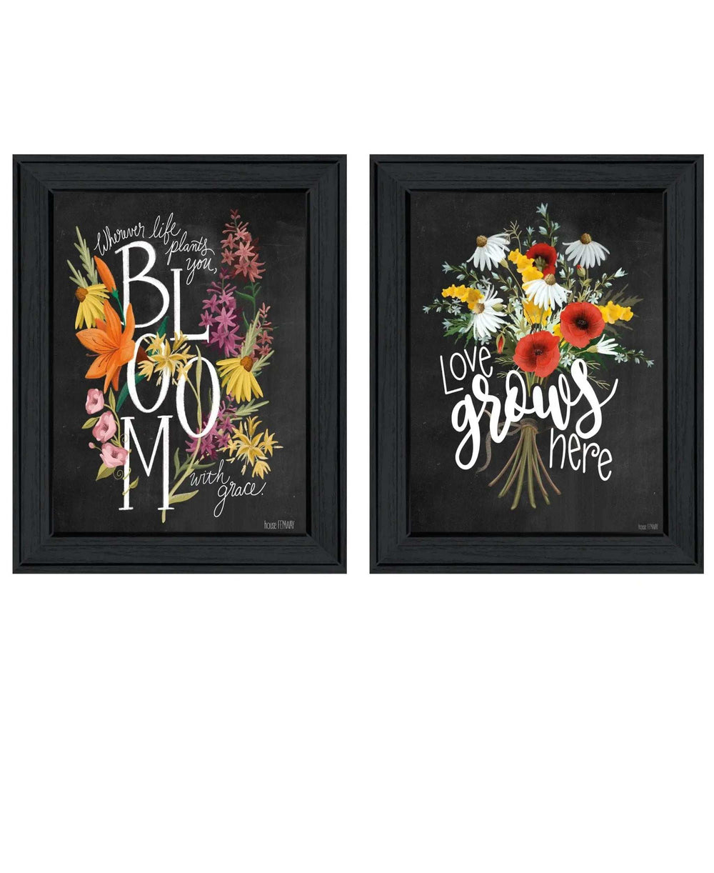 Set Of Two Love Grows Here Black Framed Print Wall Art - Homeroots - Flyclothing LLC