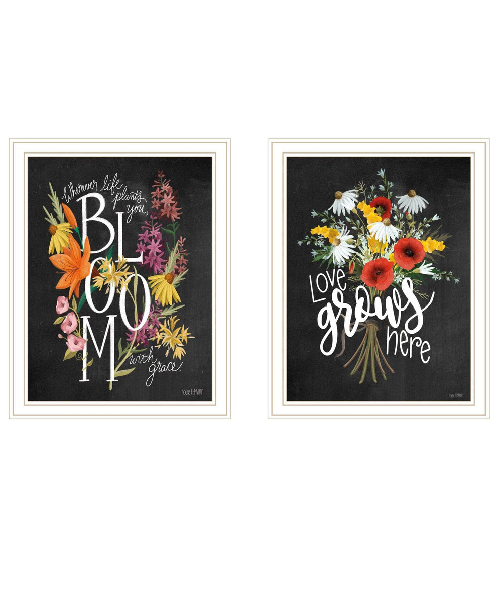 Set Of Two Love Grows Here White Framed Print Wall Art - Homeroots - Flyclothing LLC