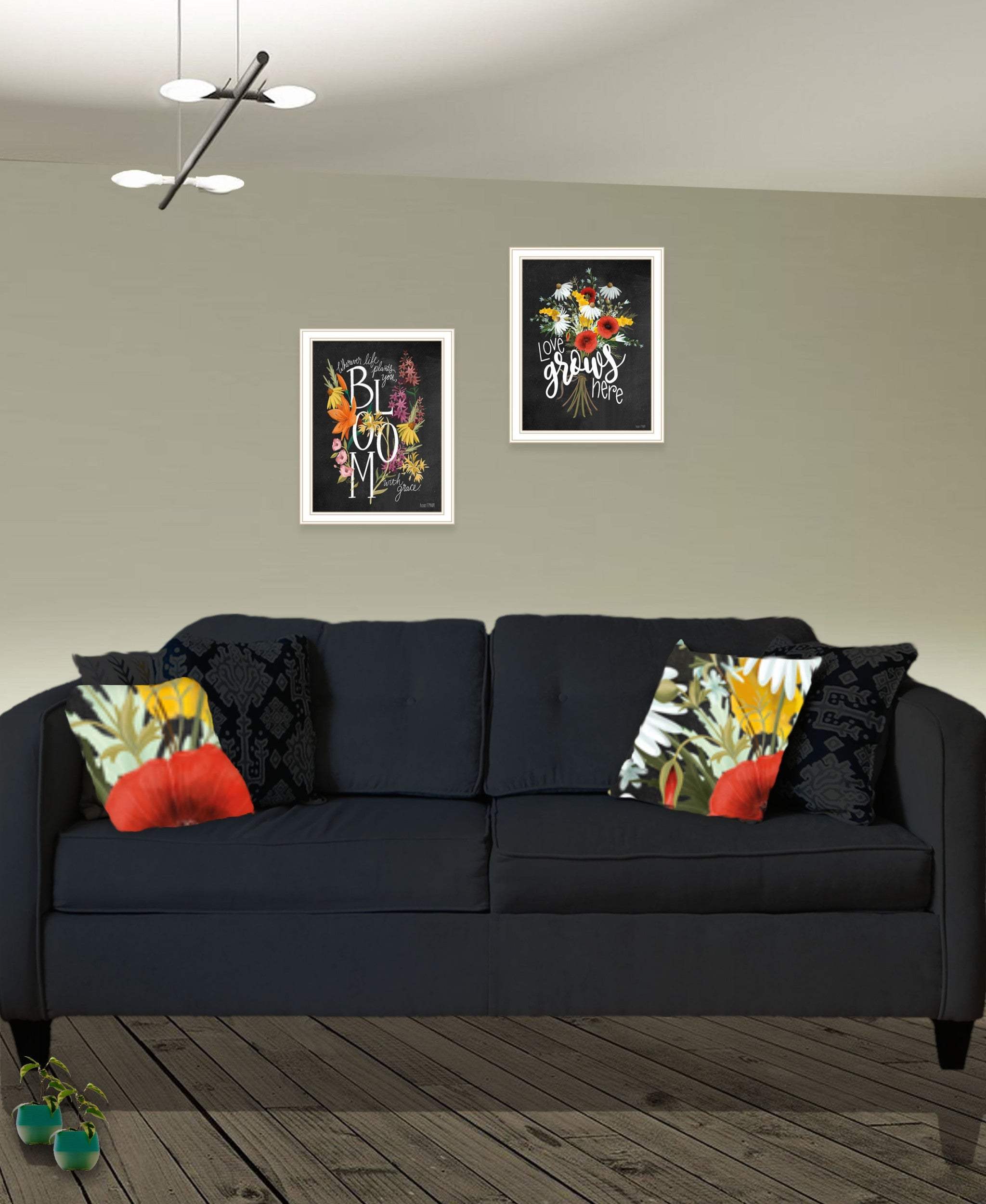 Set Of Two Love Grows Here White Framed Print Wall Art - Homeroots - Flyclothing LLC