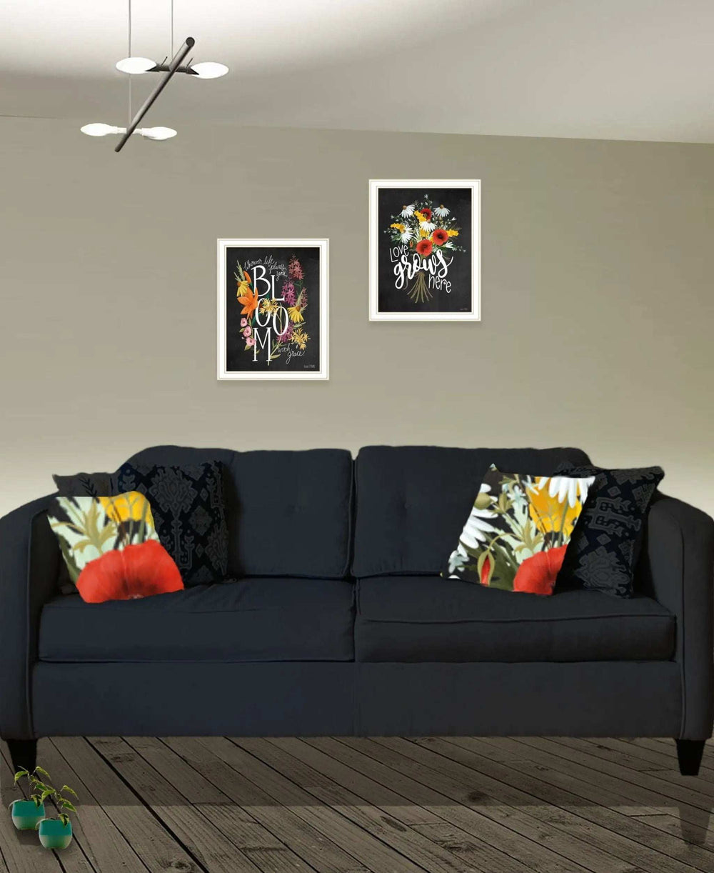 Set Of Two Love Grows Here White Framed Print Wall Art - Homeroots - Flyclothing LLC