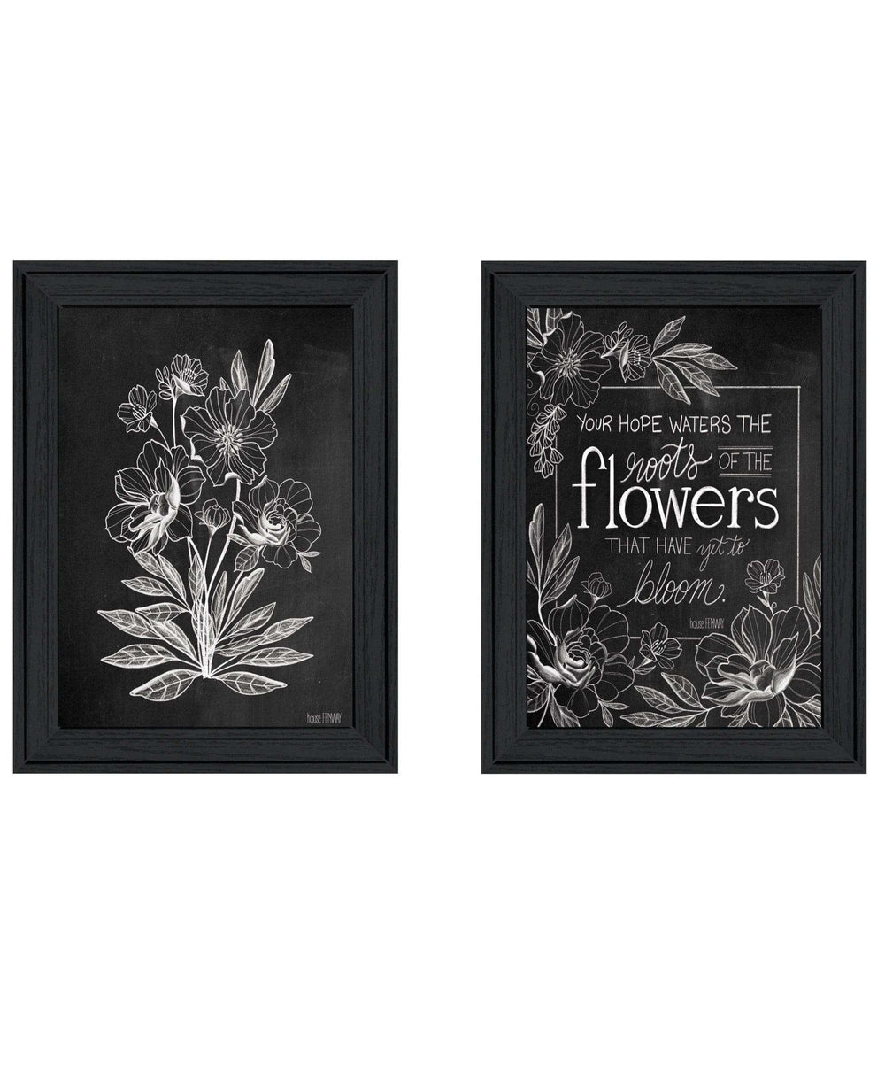 Set Of Two Vintage Chalkboard Blooms Black Framed Print Wall Art - Homeroots - Flyclothing LLC