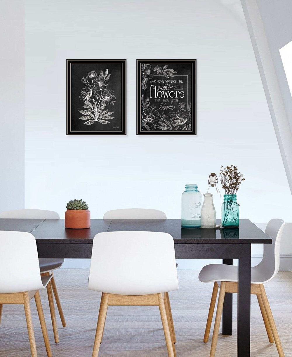 Set Of Two Vintage Chalkboard Blooms Black Framed Print Wall Art - Homeroots - Flyclothing LLC