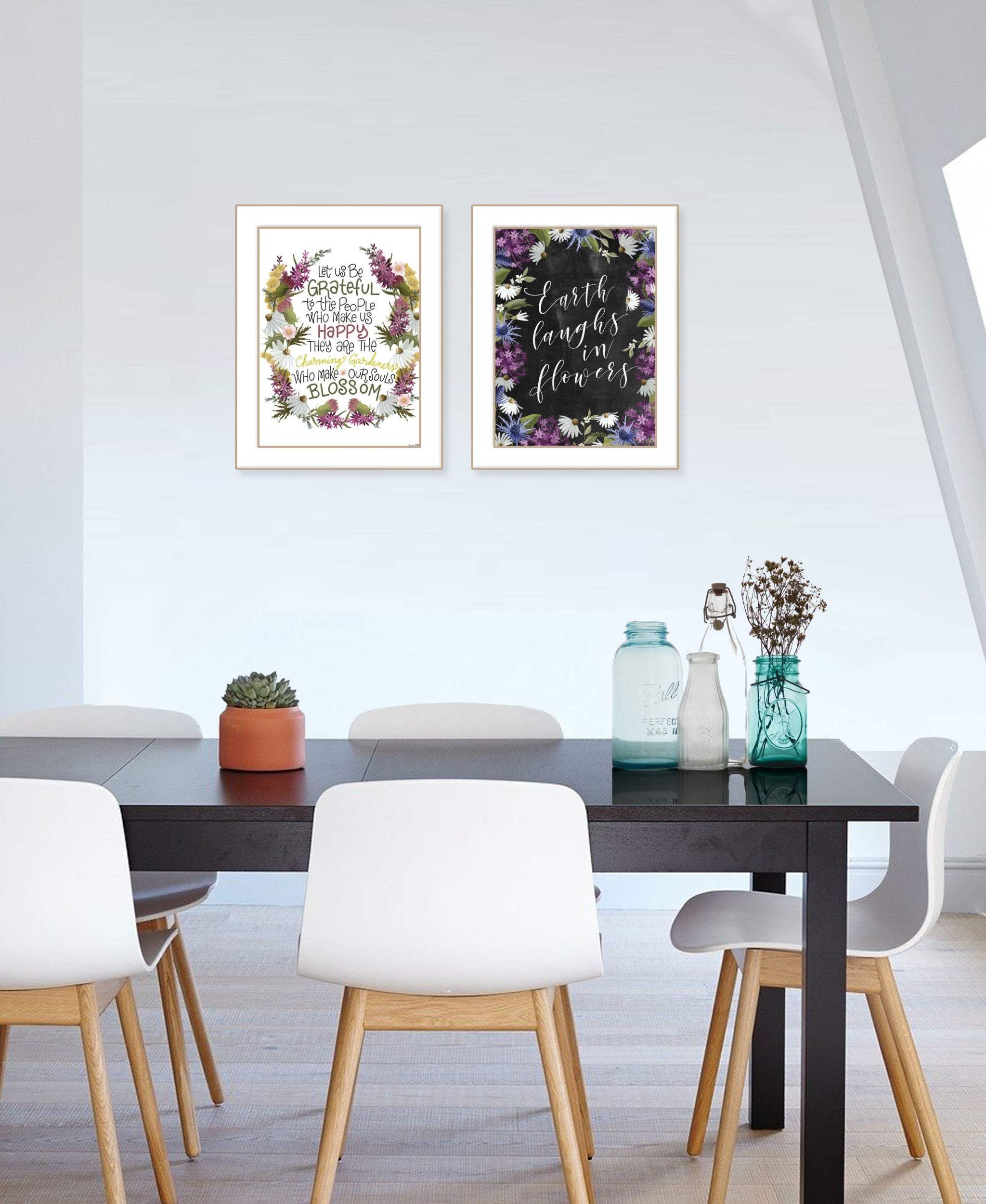 Set Of Two Flowers Make Us Laugh White Framed Print Wall Art - Homeroots - Flyclothing LLC