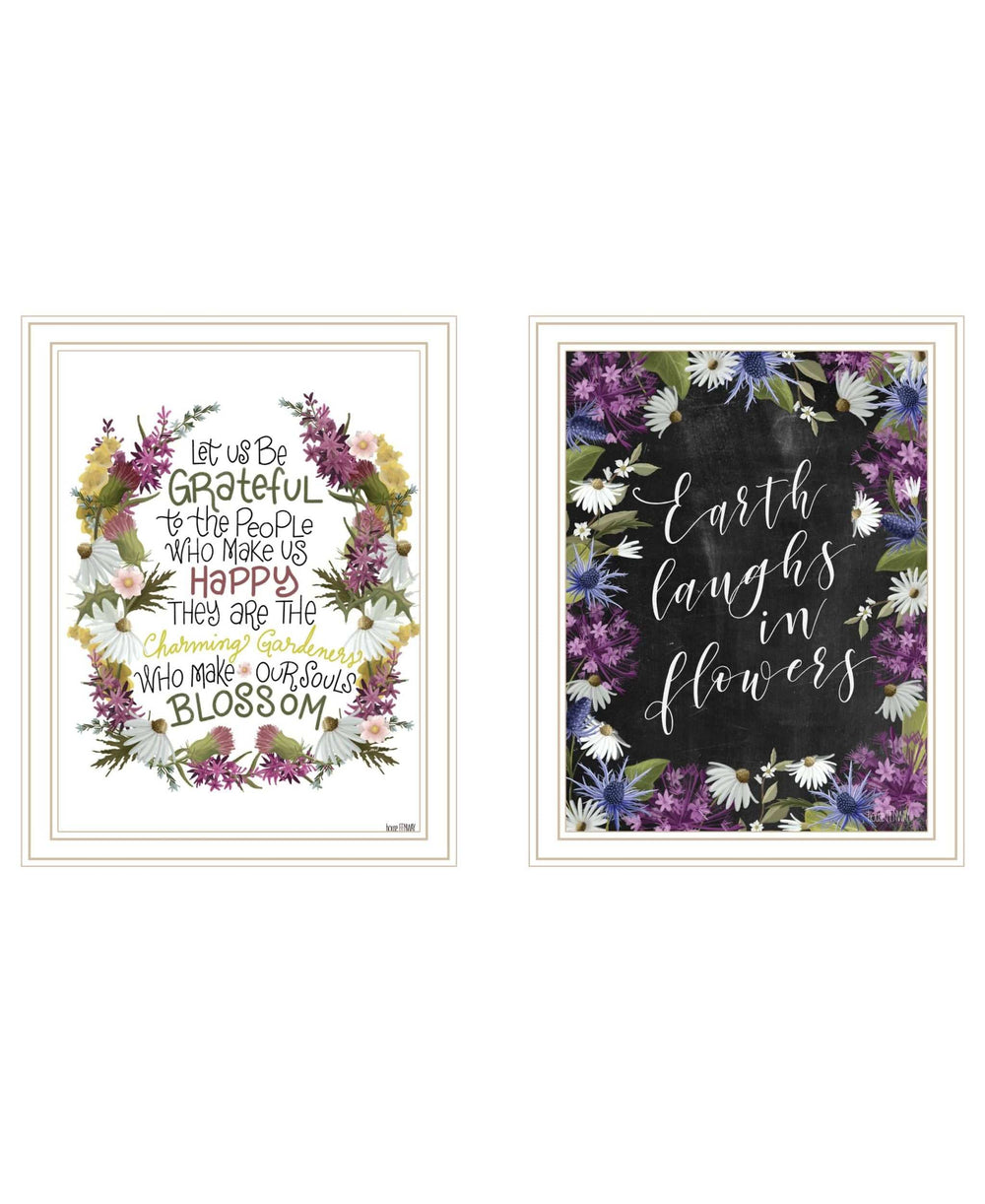 Set Of Two Flowers Make Us Laugh White Framed Print Wall Art - Homeroots - Flyclothing LLC