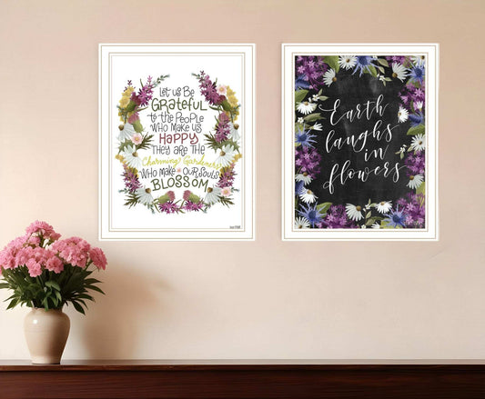 Set Of Two Flowers Make Us Laugh White Framed Print Wall Art - Homeroots - Flyclothing LLC