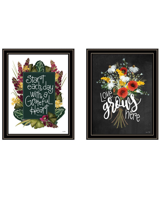 Set Of Two With Grateful Hearts Black Framed Print Wall Art