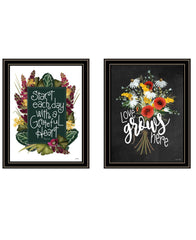 Set Of Two With Grateful Hearts Black Framed Print Wall Art