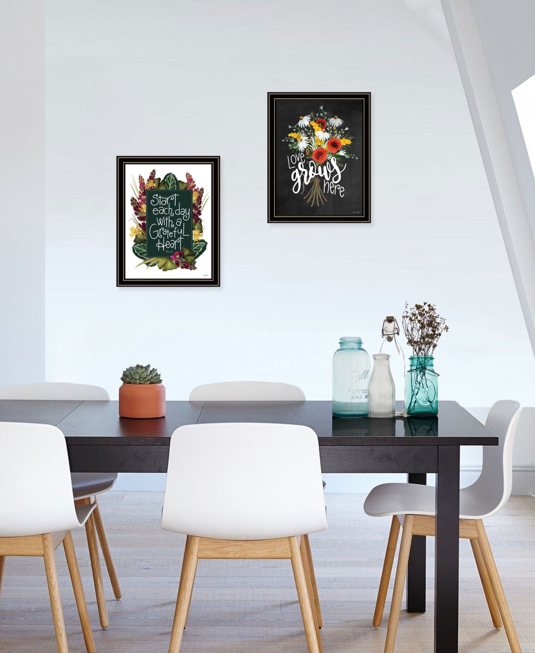 Set Of Two With Grateful Hearts Black Framed Print Wall Art