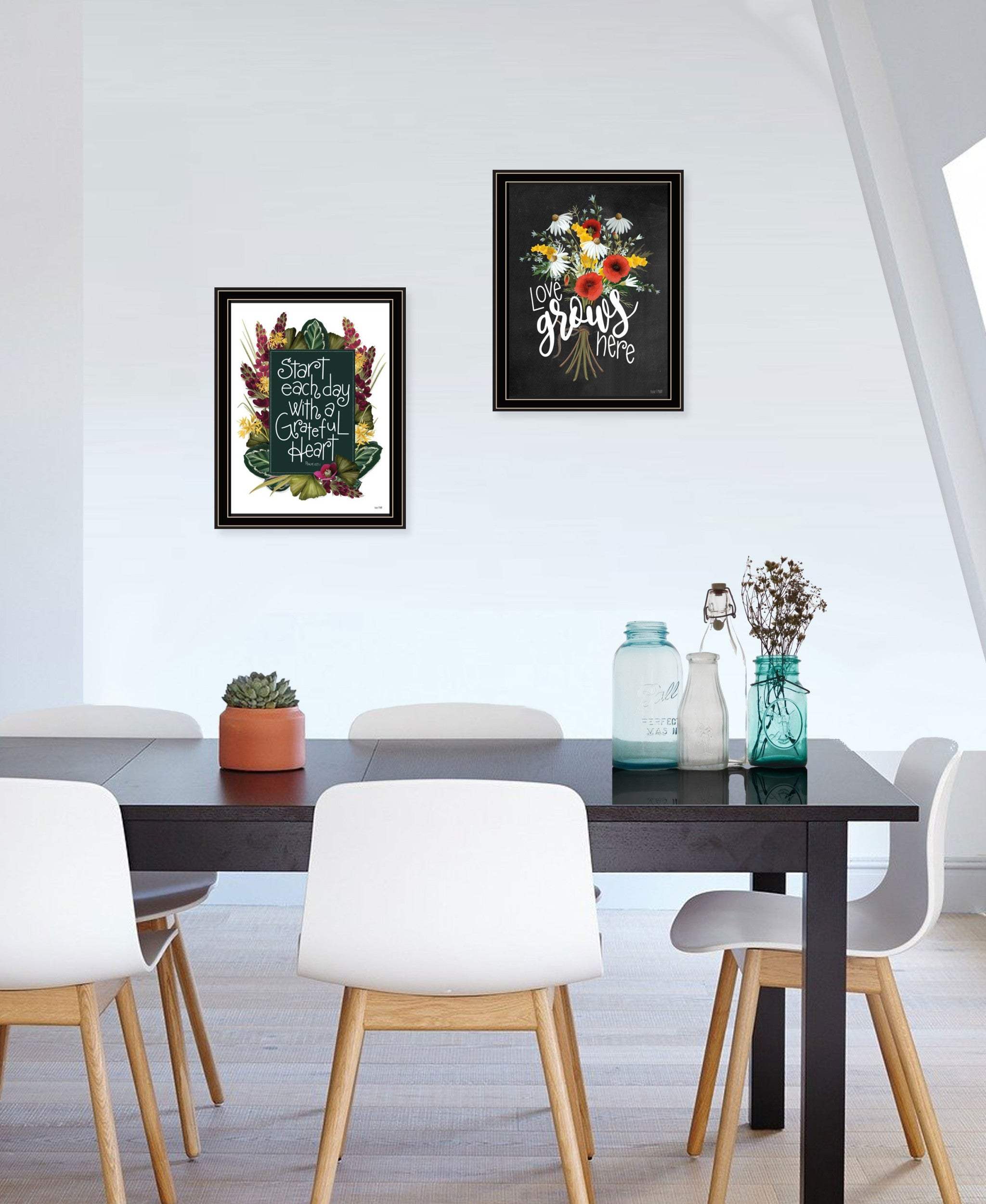 Set Of Two With Grateful Hearts Black Framed Print Wall Art - Homeroots - Flyclothing LLC