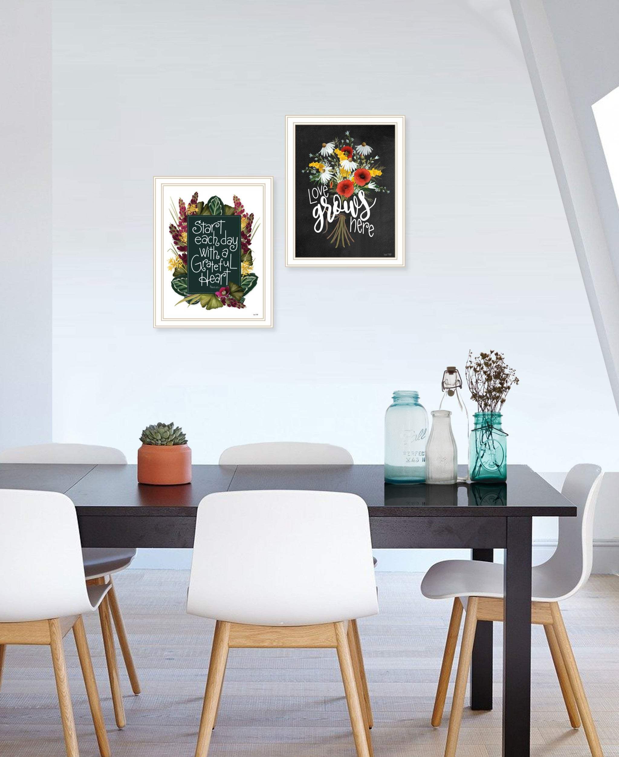 Set Of Two With Grateful Hearts White Framed Print Wall Art - Homeroots - Flyclothing LLC