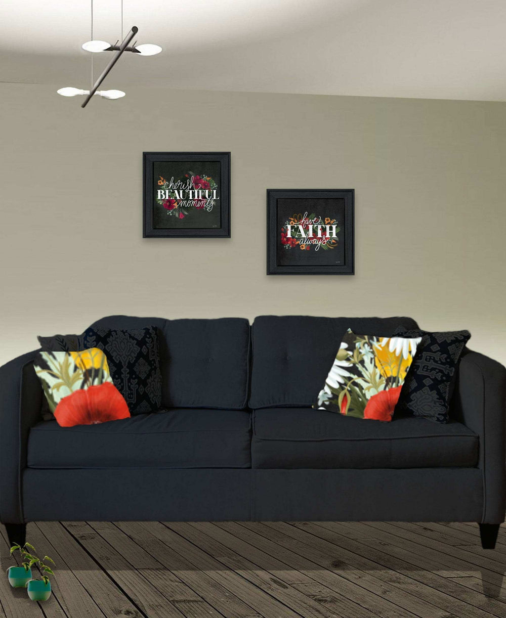 Set Of Two Cherish and Have Faith 1 Black Framed Print Wall Art - Homeroots - Flyclothing LLC