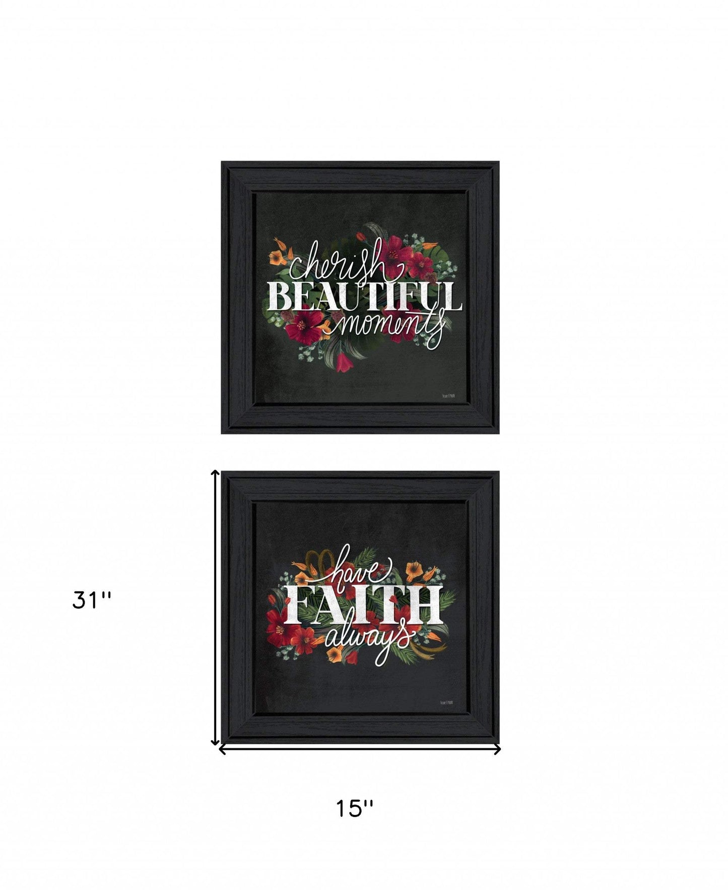 Set Of Two Cherish and Have Faith 1 Black Framed Print Wall Art - Homeroots - Flyclothing LLC