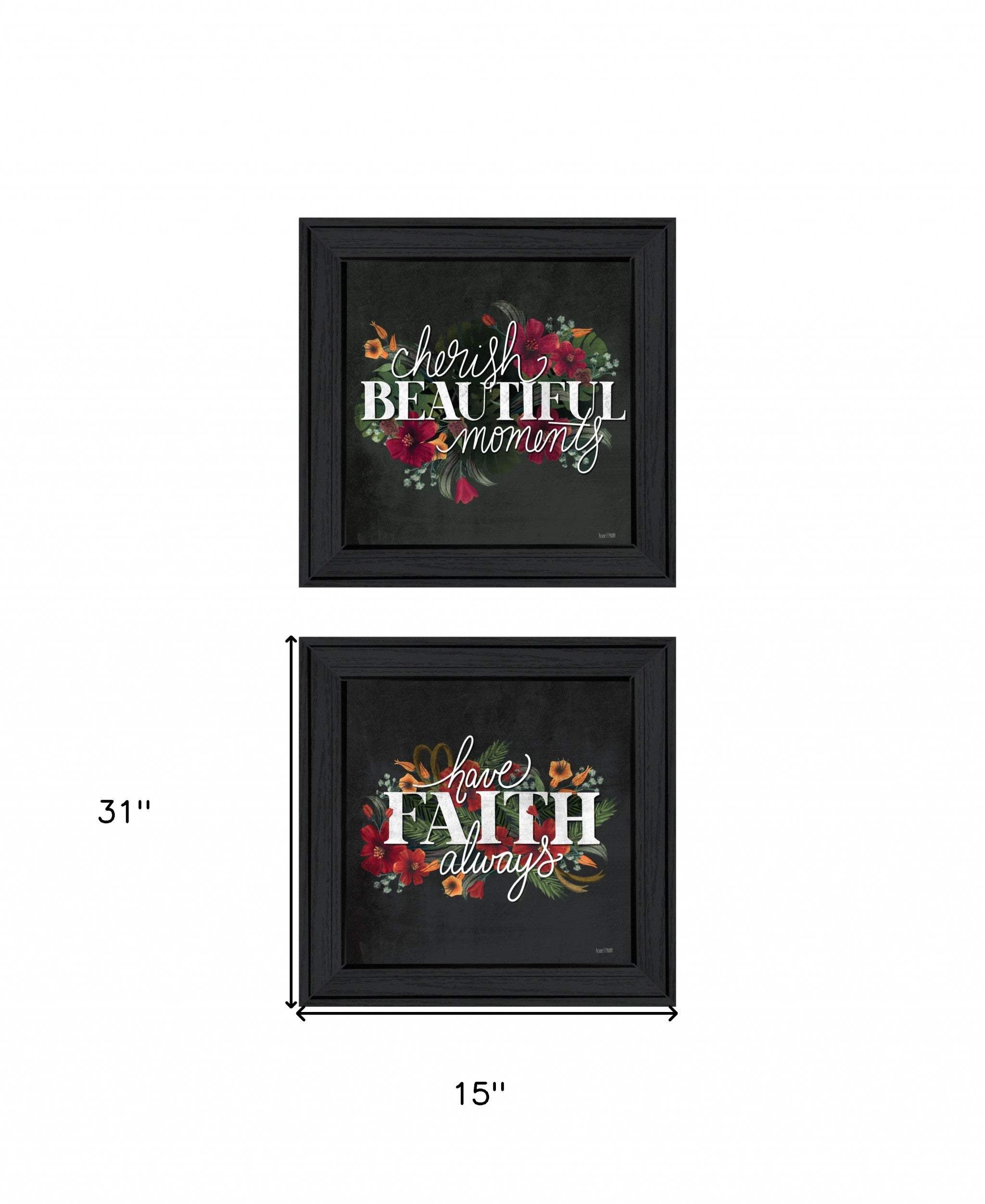 Set Of Two Cherish and Have Faith 1 Black Framed Print Wall Art - Homeroots - Flyclothing LLC