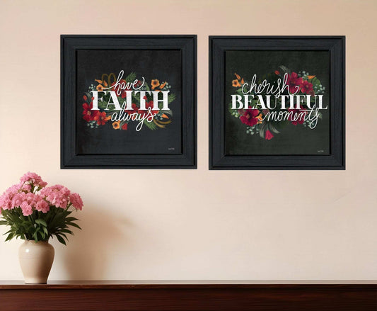 Set Of Two Cherish and Have Faith 1 Black Framed Print Wall Art - Homeroots - Flyclothing LLC
