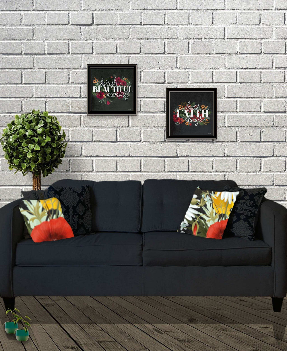 Set Of Two Cherish and Have Faith 2 Black Framed Print Wall Art - Homeroots - Flyclothing LLC