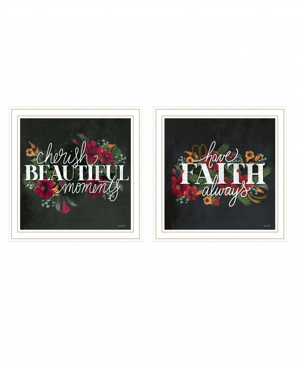 Set Of Two Cherish and Have Faith 3 White Framed Print Wall Art - Homeroots - Flyclothing LLC
