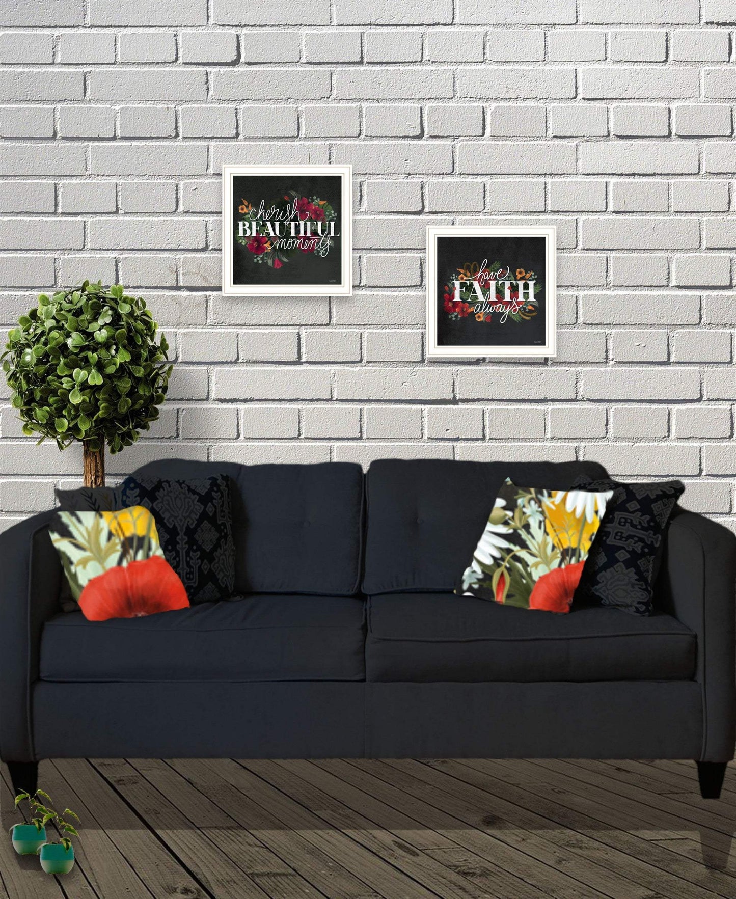 Set Of Two Cherish and Have Faith 3 White Framed Print Wall Art - Homeroots - Flyclothing LLC