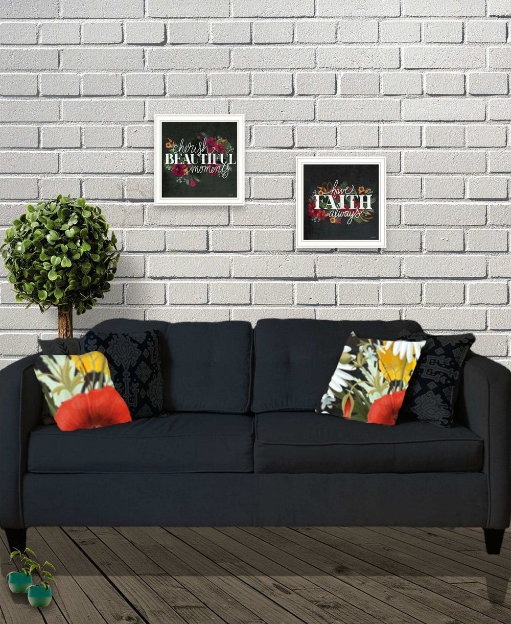 Set Of Two Cherish and Have Faith 3 White Framed Print Wall Art - Homeroots - Flyclothing LLC