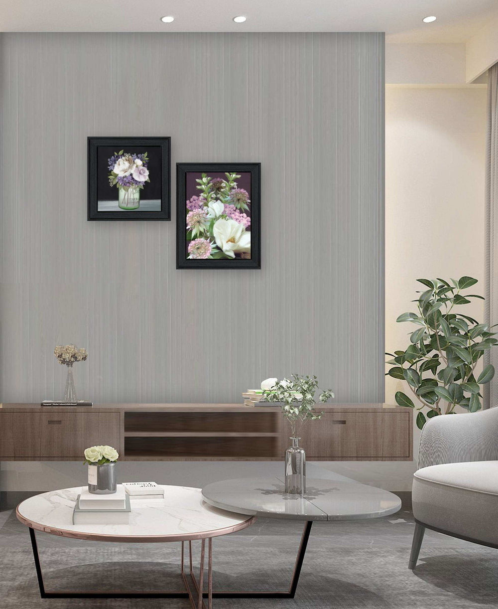 Set Of Two Lilac and Wild Plum Bouquet Black Framed Print Wall Art - Homeroots - Flyclothing LLC