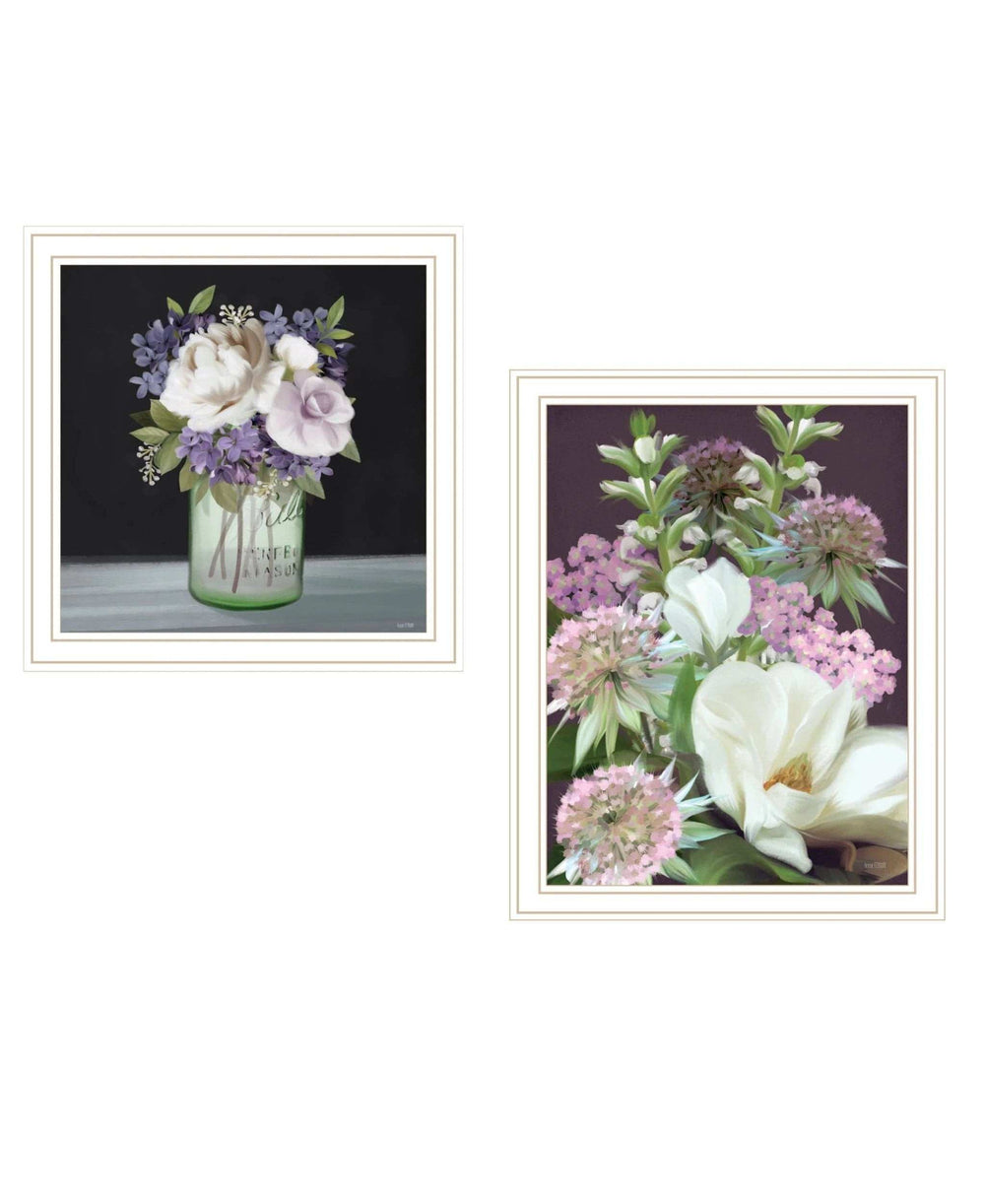 Set Of Two Lilac and Wild Plum Bouquet White Framed Print Wall Art - Homeroots - Flyclothing LLC