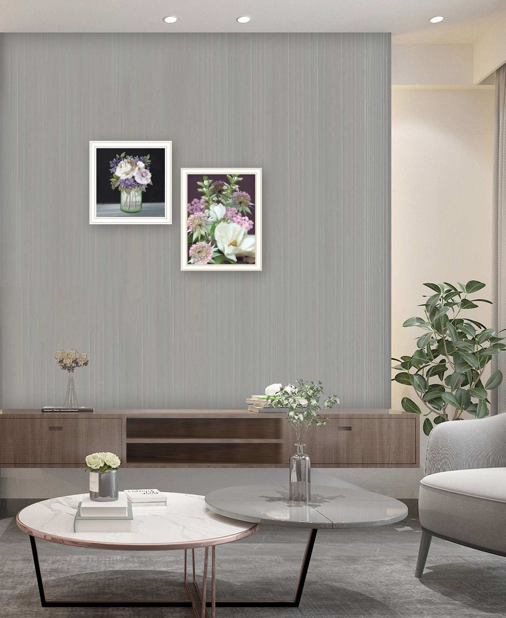 Set Of Two Lilac and Wild Plum Bouquet White Framed Print Wall Art - Homeroots - Flyclothing LLC