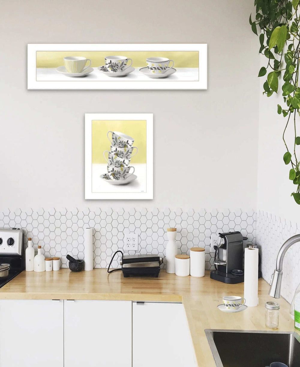 Set Of Two Teacups White Framed Print Kitchen Wall Art - Homeroots - Flyclothing LLC
