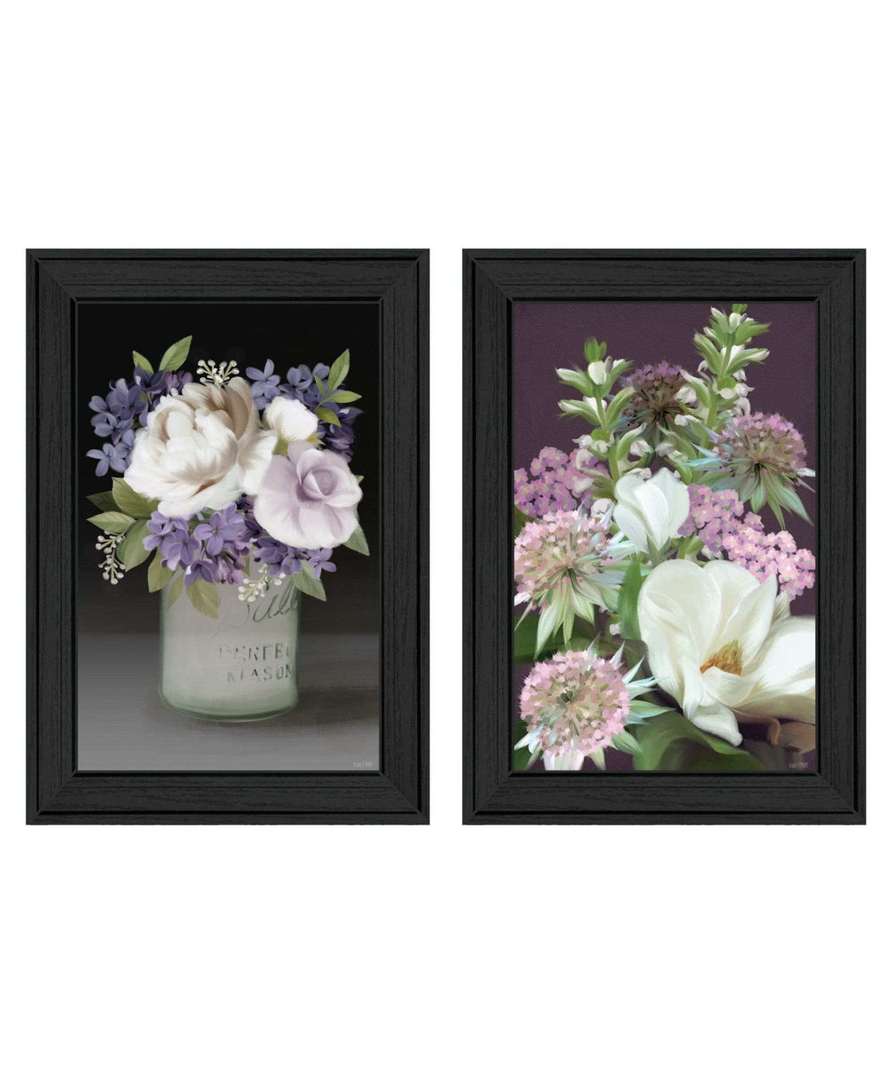 Set Of Two Lilac and Wild Plum Bouquet Black Framed Print Wall Art - Homeroots - Flyclothing LLC