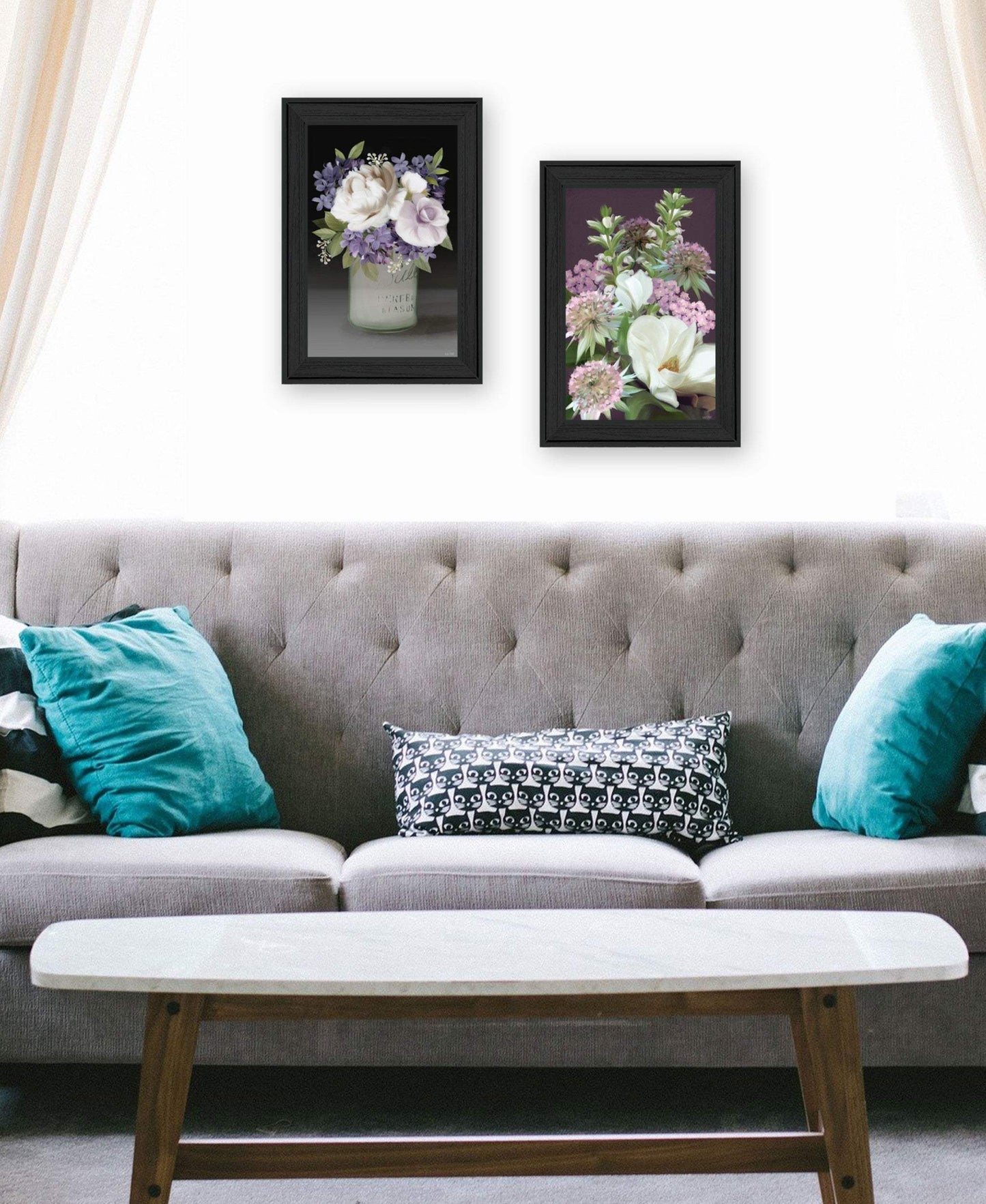 Set Of Two Lilac and Wild Plum Bouquet Black Framed Print Wall Art - Homeroots - Flyclothing LLC