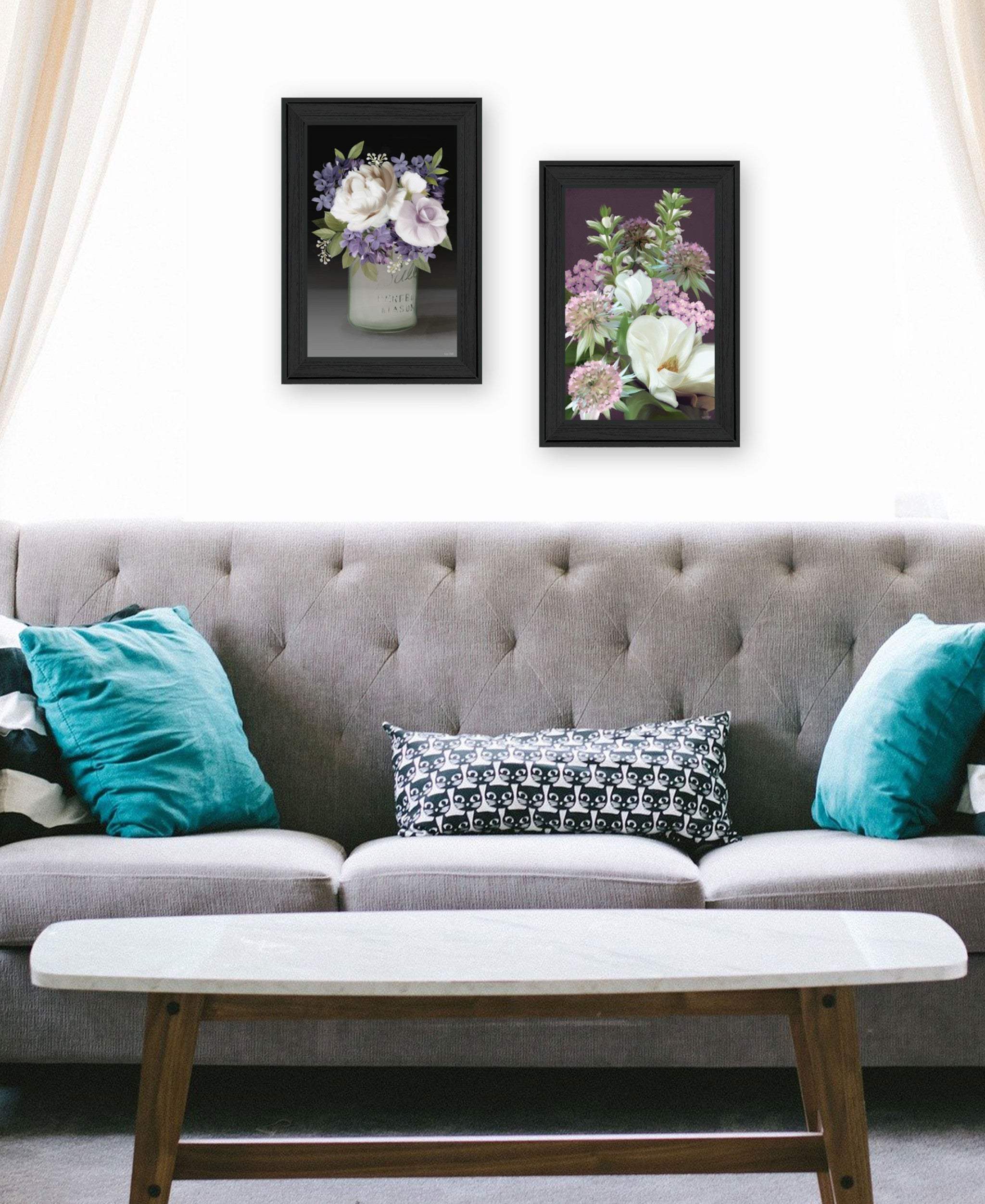 Set Of Two Lilac and Wild Plum Bouquet Black Framed Print Wall Art - Homeroots - Flyclothing LLC