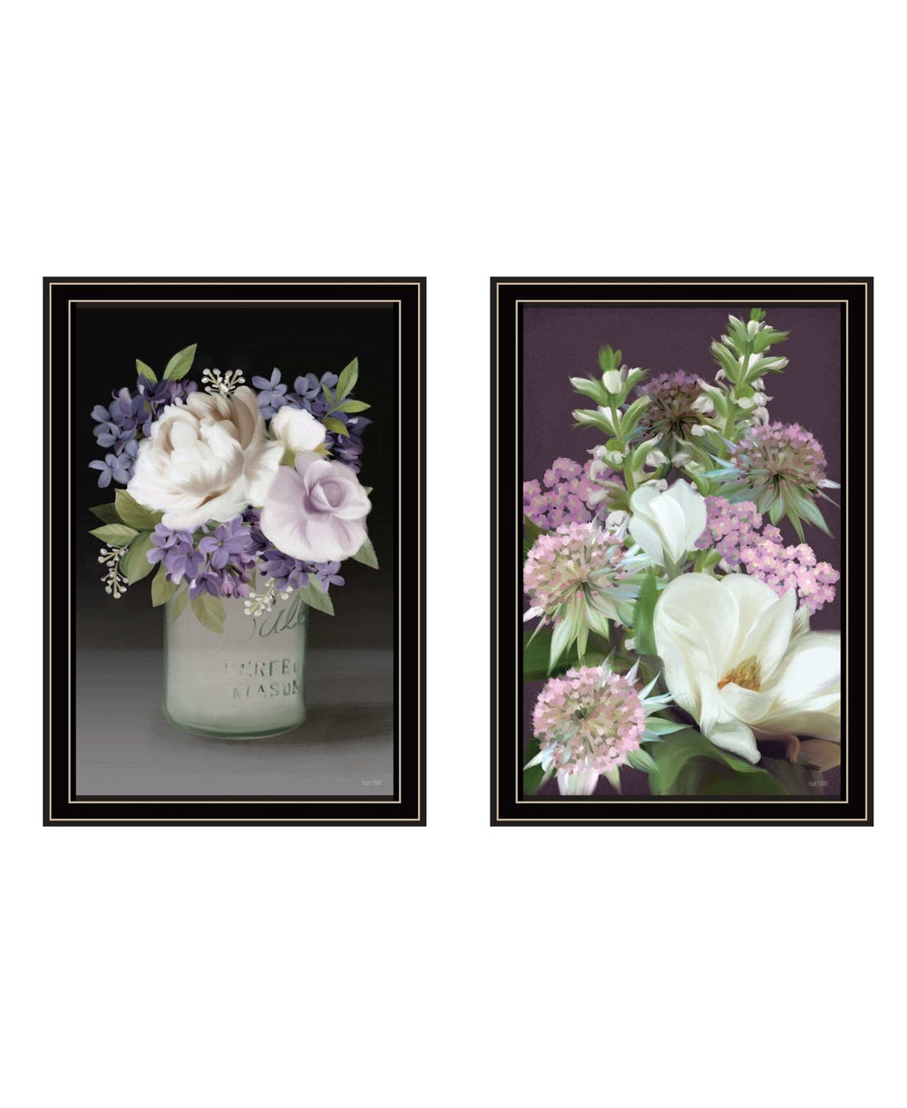 Set Of Two Lilac and Wild Plum Bouquet Black Framed Print Wall Art - Homeroots - Flyclothing LLC