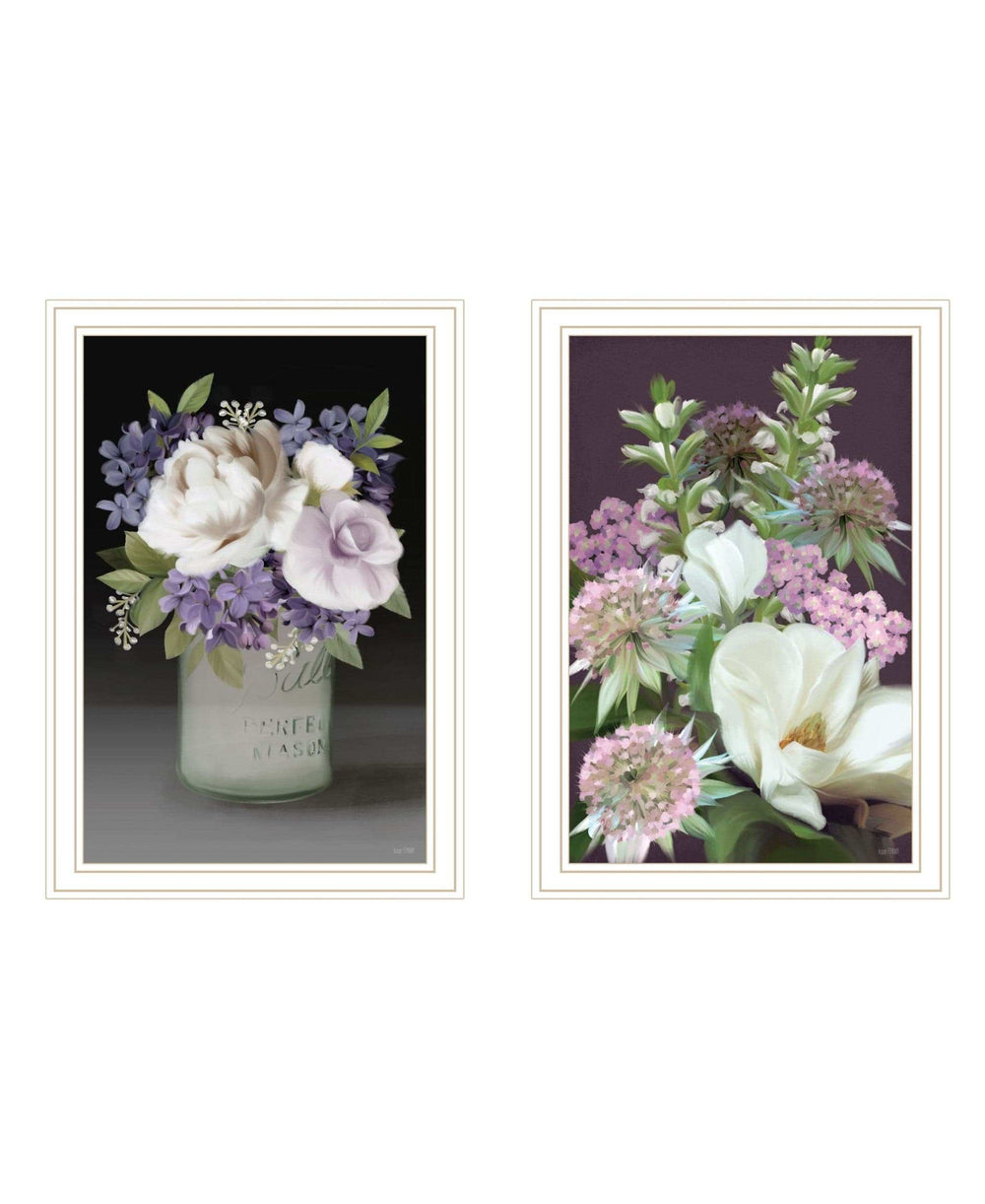 Set Of Two Lilac and Wild Plum Bouquet White Framed Print Wall Art - Homeroots - Flyclothing LLC