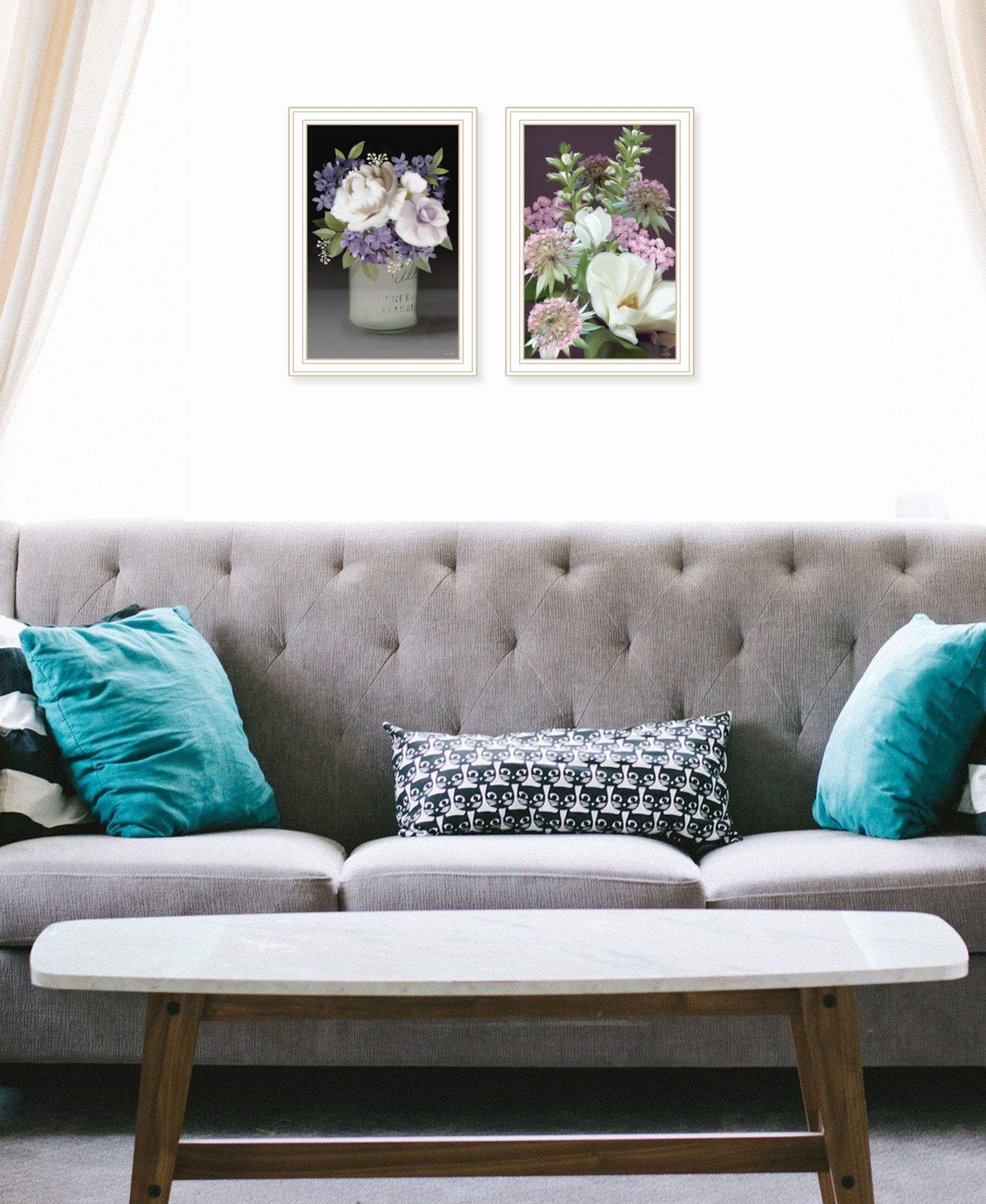 Set Of Two Lilac and Wild Plum Bouquet White Framed Print Wall Art - Homeroots - Flyclothing LLC