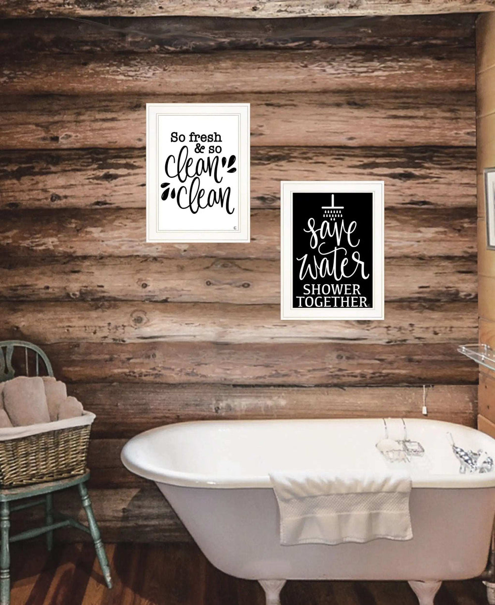 Set Of Two Clean or Shower Together White Framed Print Bathroom Wall Art - Homeroots - Flyclothing LLC