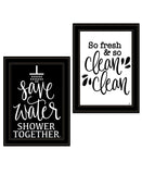 Set Of Two Clean or Shower Together Black Framed Print Bathroom Wall Art - Homeroots