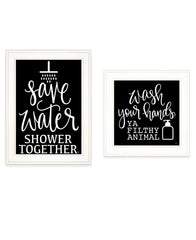 Set Of Two Wash Up White Framed Print Bathroom Wall Art