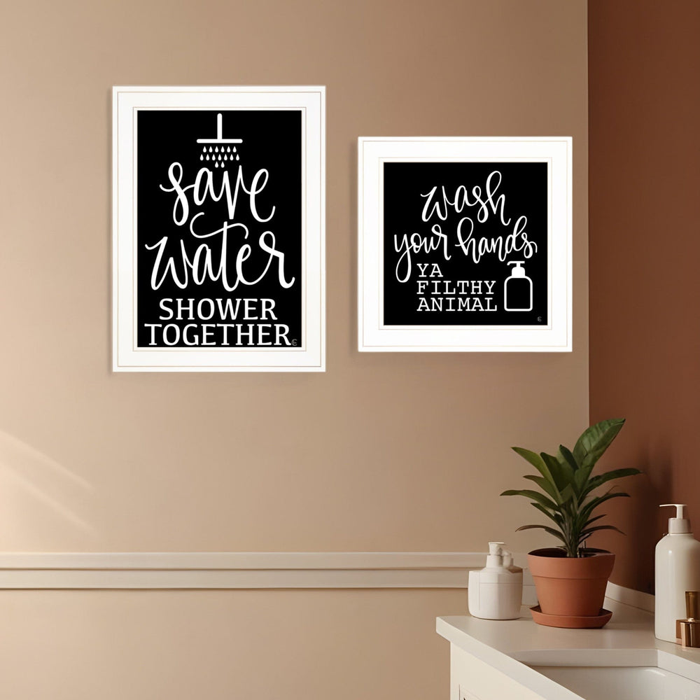 Set Of Two Wash Up White Framed Print Bathroom Wall Art - Homeroots