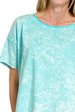 Zenana Washed Crew Neck Short Sleeve Crop Box Tee - Trendsi