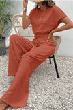 Round Neck Short Sleeve Top and Pants Set - Trendsi - Flyclothing LLC