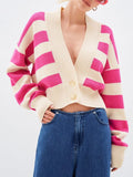 Striped Button Down Drop Shoulder Cardigan - Trendsi