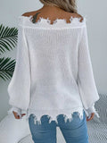 Distressed Hem Openwork Off-Shoulder Sweater - Trendsi - Flyclothing LLC