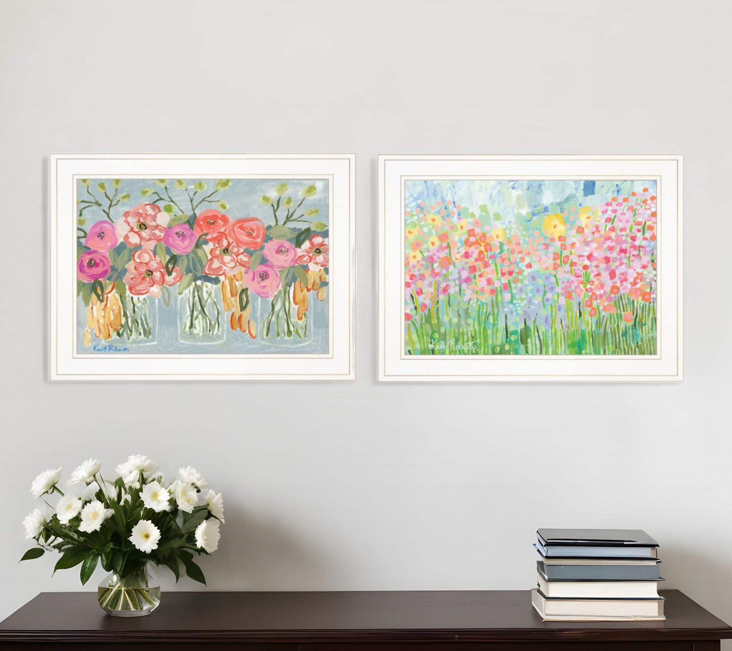 Set Of Two Garden Flowers II 2 White Framed Print Wall Art - Homeroots - Flyclothing LLC