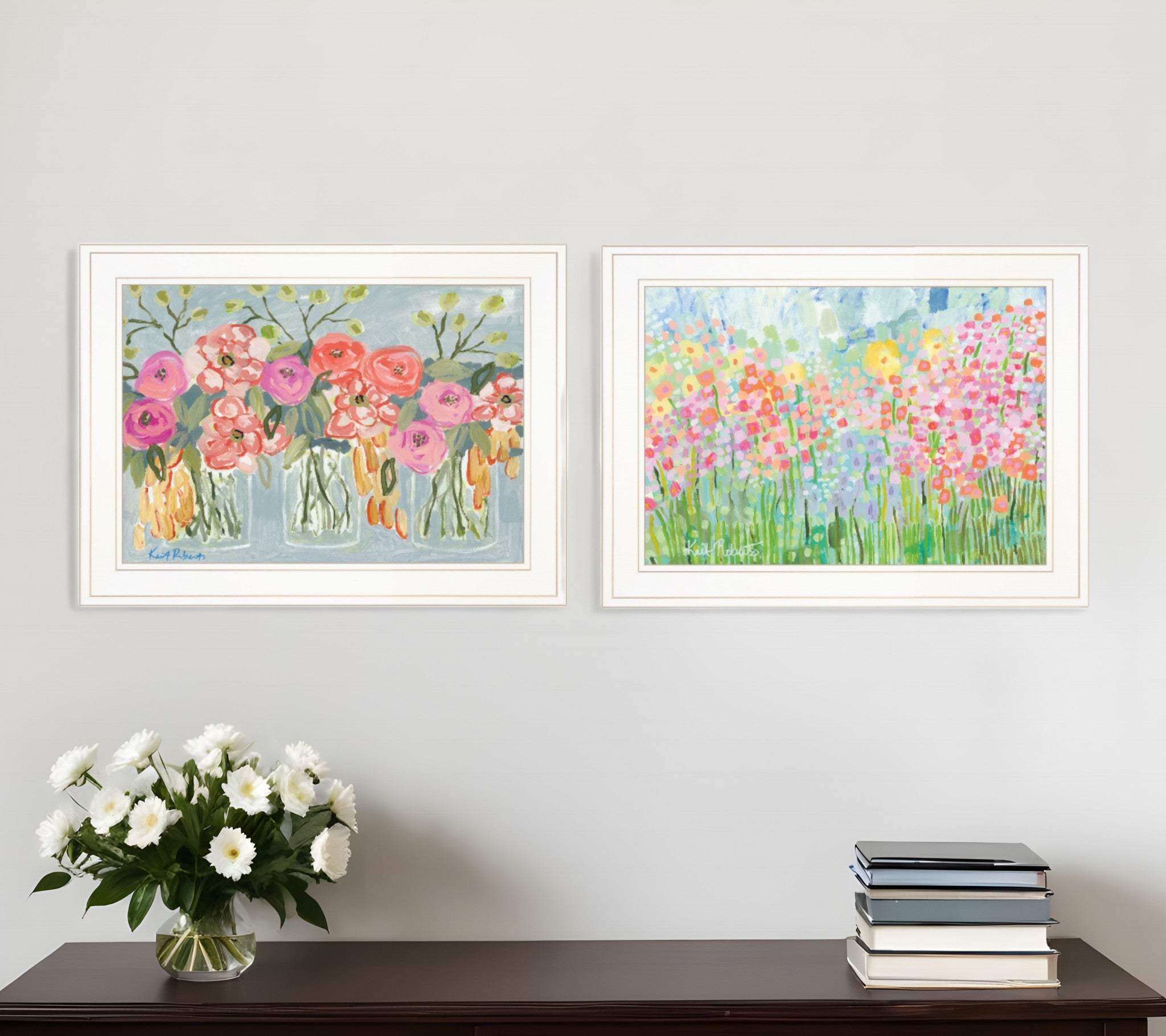 Set Of Two Garden Flowers II 2 White Framed Print Wall Art - Homeroots - Flyclothing LLC