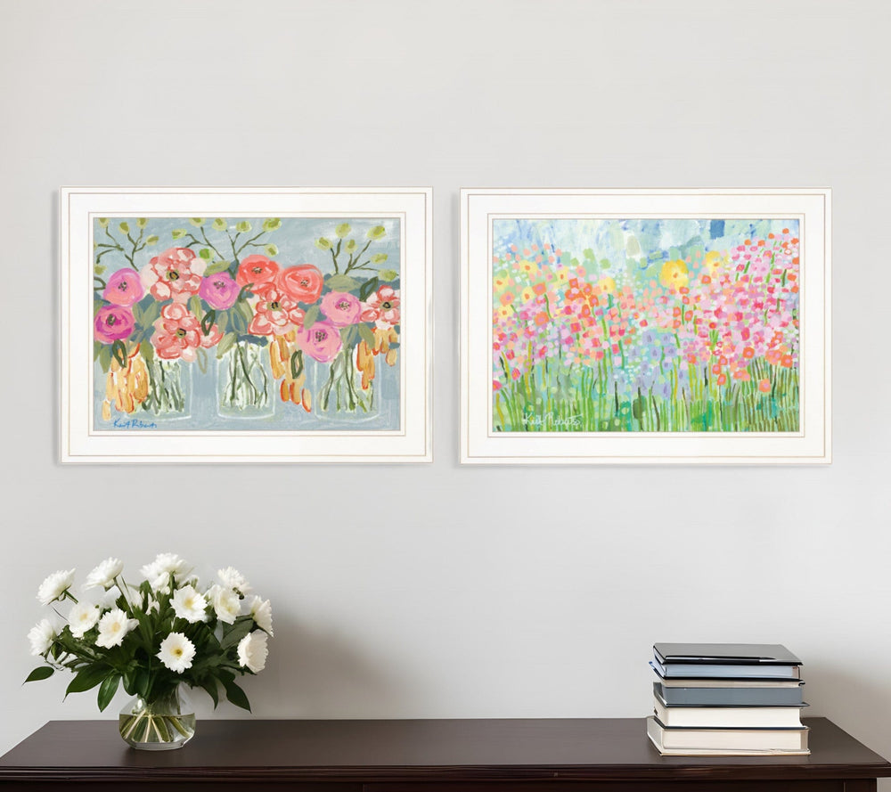 Set Of Two Garden Flowers II 2 White Framed Print Wall Art - Homeroots