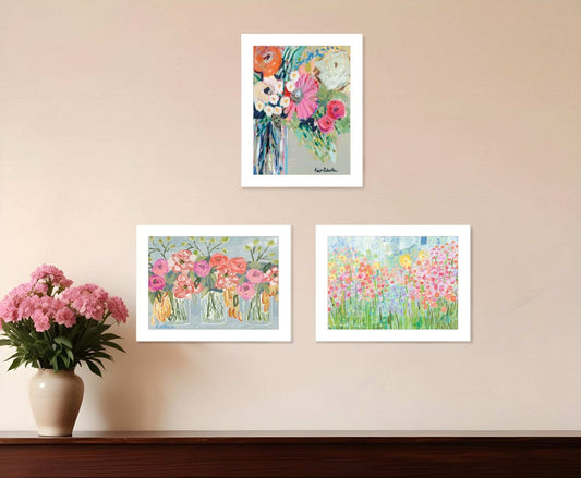 Set Of Three Garden Flowers White Framed Print Wall Art - Homeroots - Flyclothing LLC