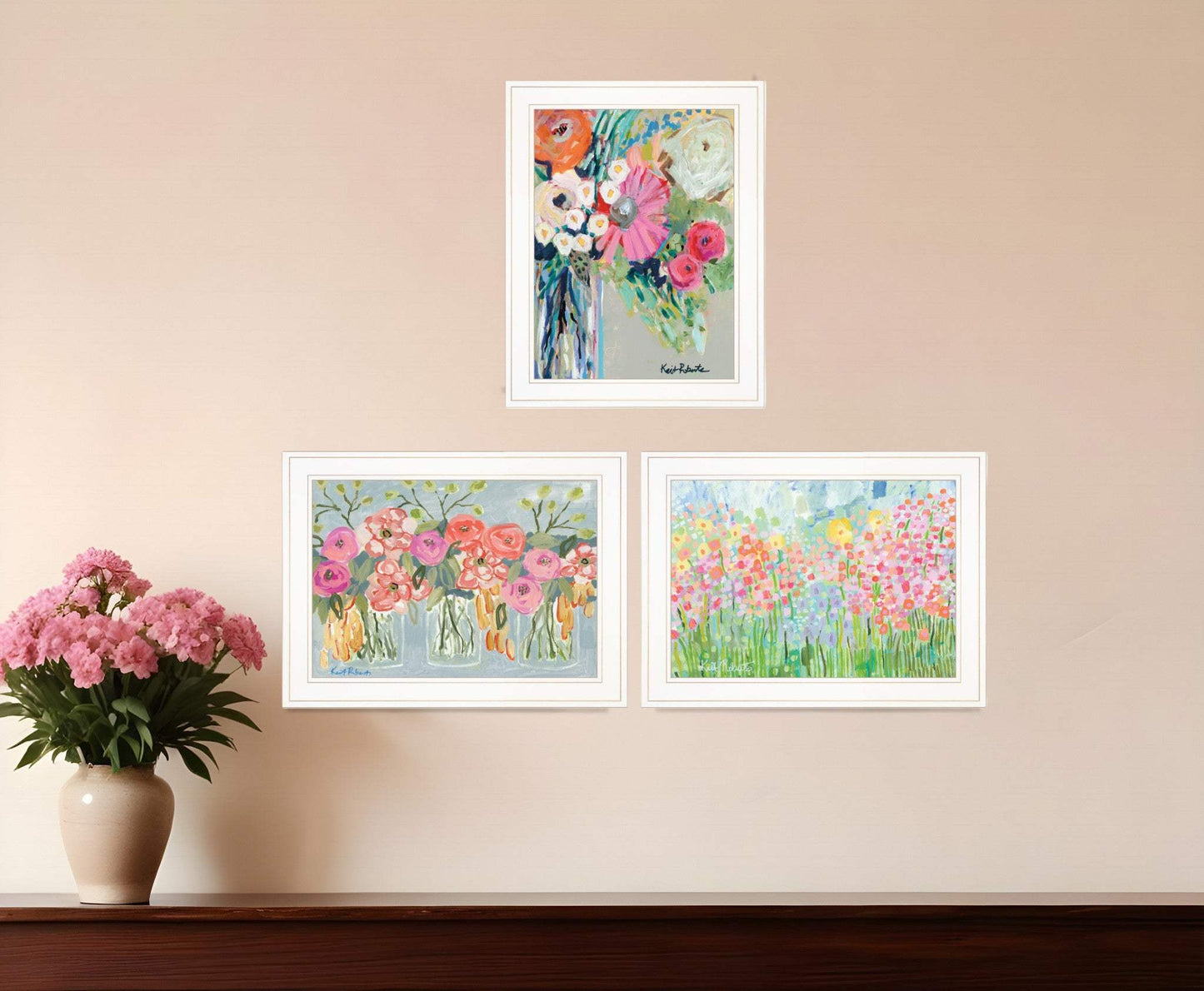 Set Of Three Garden Flowers White Grooved Frame Print Wall Art - Homeroots - Flyclothing LLC