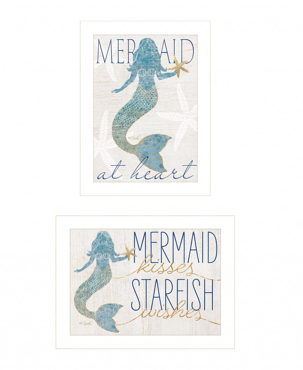 Set Of Two Two Mermaids 1 White Framed Print Wall Art - Homeroots