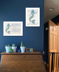 Set Of Two Two Mermaids 2 White Framed Print Wall Art