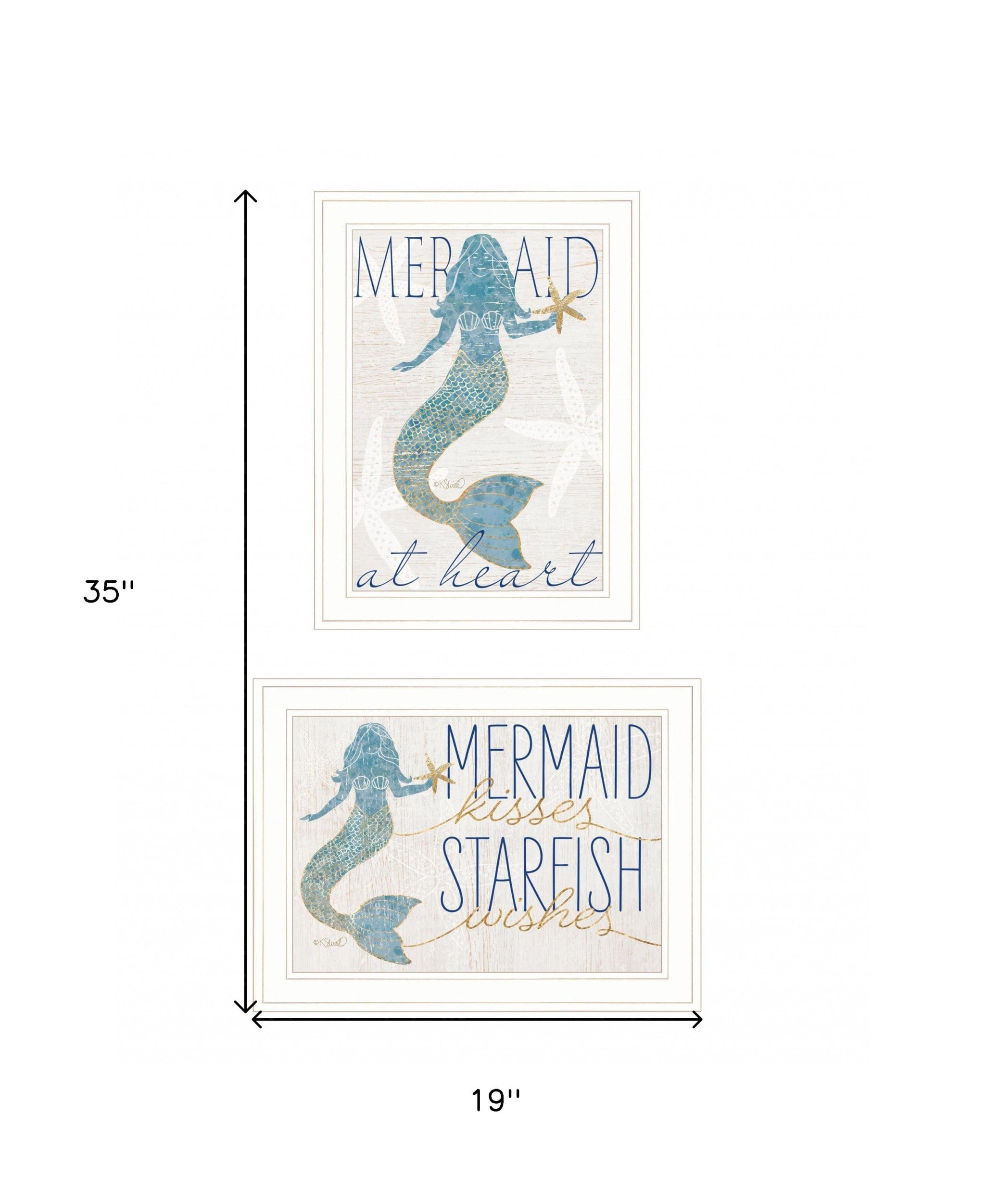 Set Of Two Two Mermaids 2 White Framed Print Wall Art
