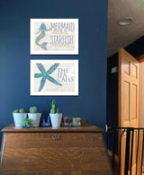 Set Of Two Mermaid Kisses Starfish Wishes 1 White Framed Print Wall Art - Homeroots - Flyclothing LLC
